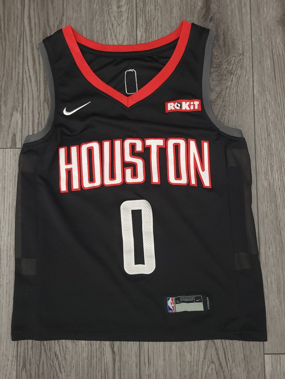 Nike Youth Black Basketball Houston Rockets Jersey with White and Red Accents #0